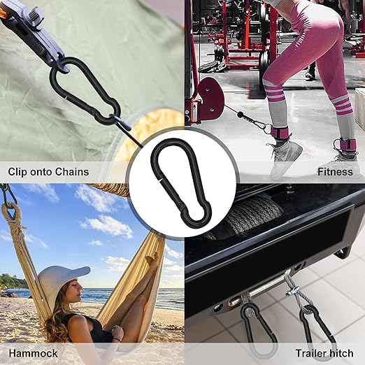 KINLINK 2 Pack Black Carabiner Clip, 4 inch Heavy Duty Spring Snap Hook, Caribeener Clips for Outdoor Camping, Swing Set, Hammock, Hiking Travel, Fishing, Weight Lifting Machine