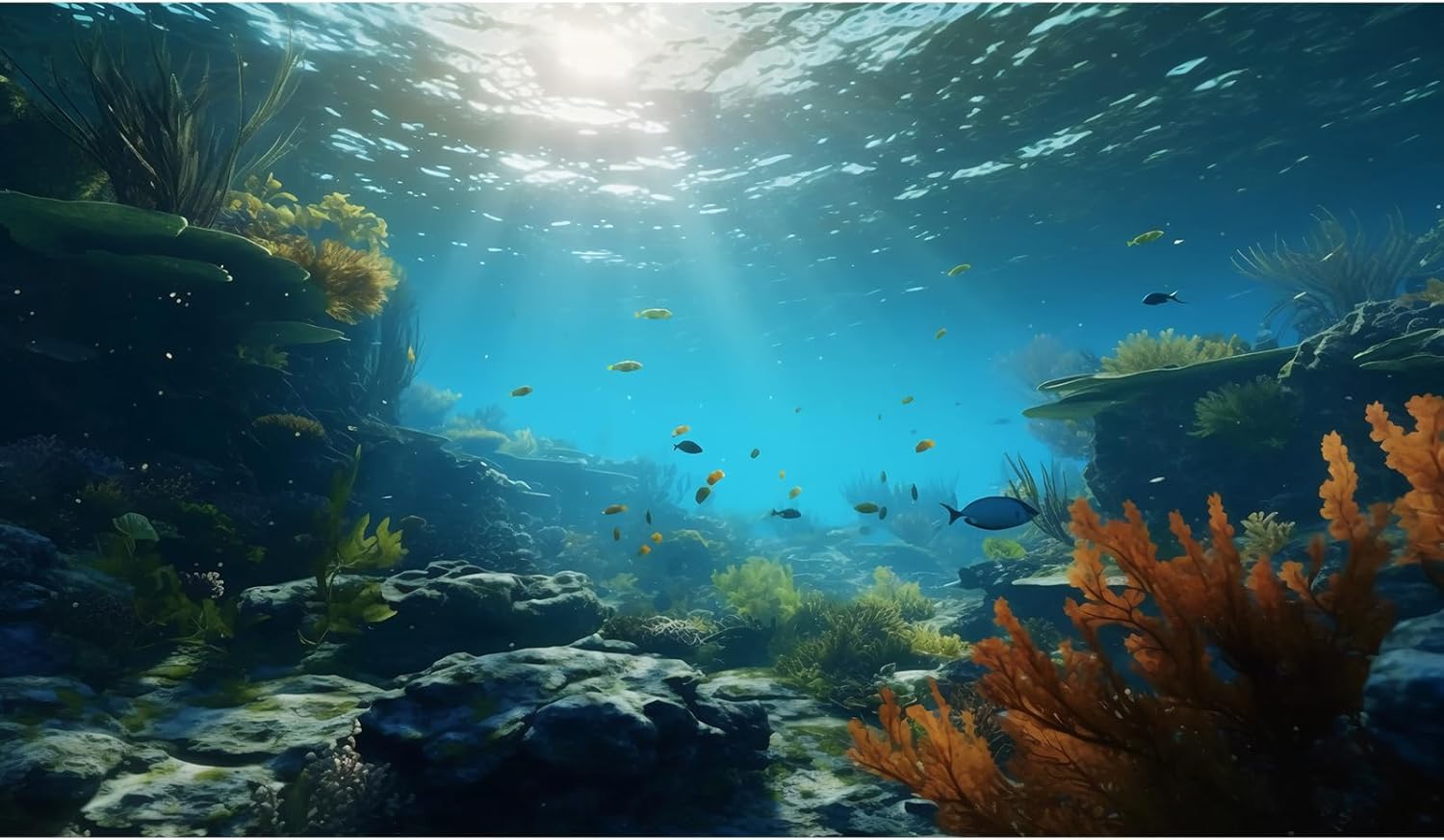 Ocean Floor Fish Tank Background Underwater Rock Aquarium Background Under The Sea Terrarium Backgrounds Aquatic Plants Sunlight Fish Tank Backgrounds Tropical Fish Aquarium Wallpaper 48x18in