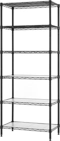 Finnhomy 6-Tier Wire Shelving Unit - Adjustable Steel Wire Rack with 6 Shelves, PE Mat and Stable Leveling Feet, NSF Certified, Black