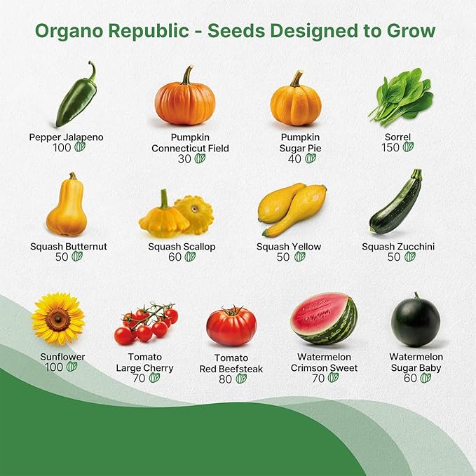 25 Summer Vegetable & Fruit Seeds Variety Pack - 1,870+ Non-GMO Heirloom Veggie & Fruits Seeds for Outdoors and Indoor Home Gardening, Including Collards, Tomato, Pepper, Okra, Onion, Bean, Cucumber