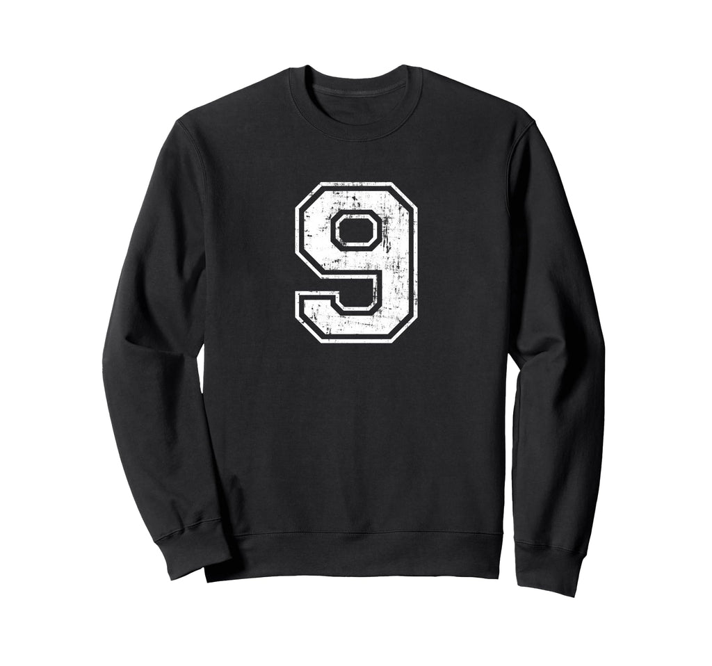Number 9 Nine Distressed Sports Sweatshirt - Unique Graphic for Adults
