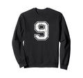 Number 9 Nine Distressed Sports Sweatshirt - Unique Graphic for Adults