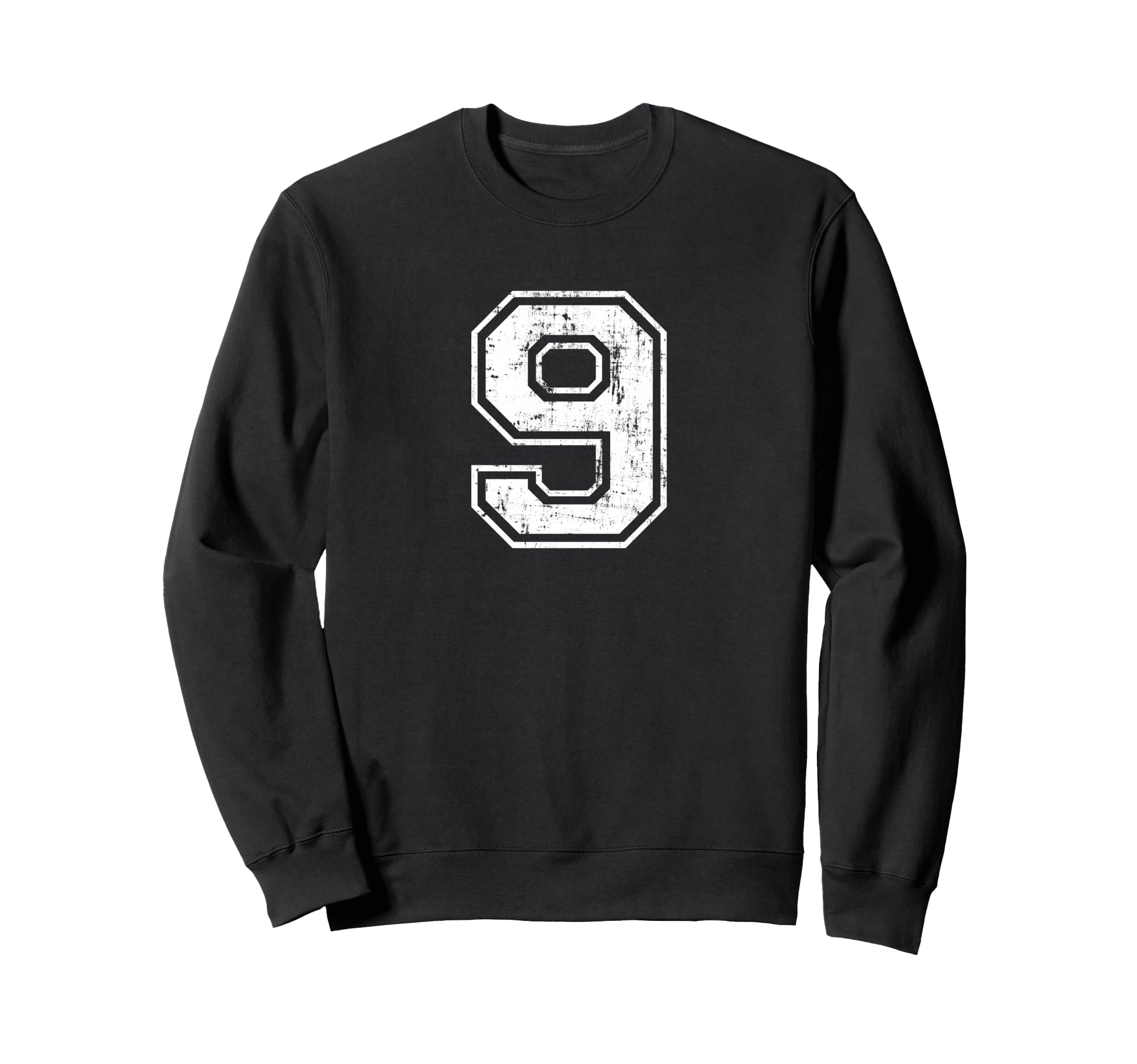 Number 9 Nine Distressed Sports Sweatshirt - Unique Graphic for Adults