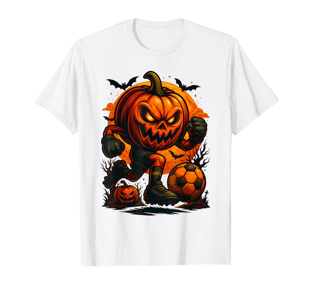 Halloween Pumpkin Showing Soccer T-Shirt - Aesthetic Graphic Men Women