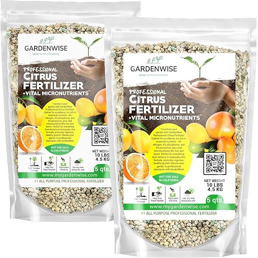 Professional Citrus Fertilizer + Vital Micronutrients; Perfect Balanced NPK for All Citrus; for Indoor and Outdoor Plants; Orange, Lime, Avocado and Lemon Tree Fertilizer (10 QUARTS)