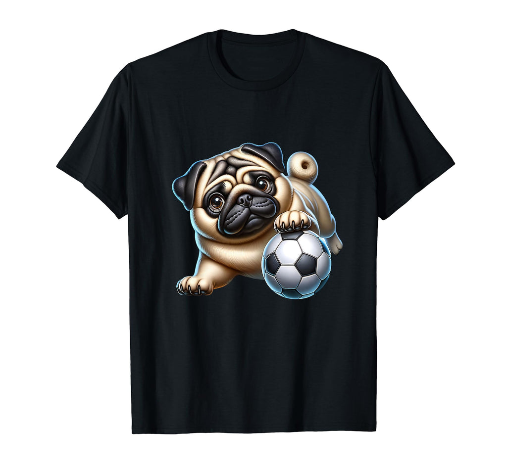 Pug Soccer Player Fan Champion Ball T-Shirt - Graphic Print Men Women