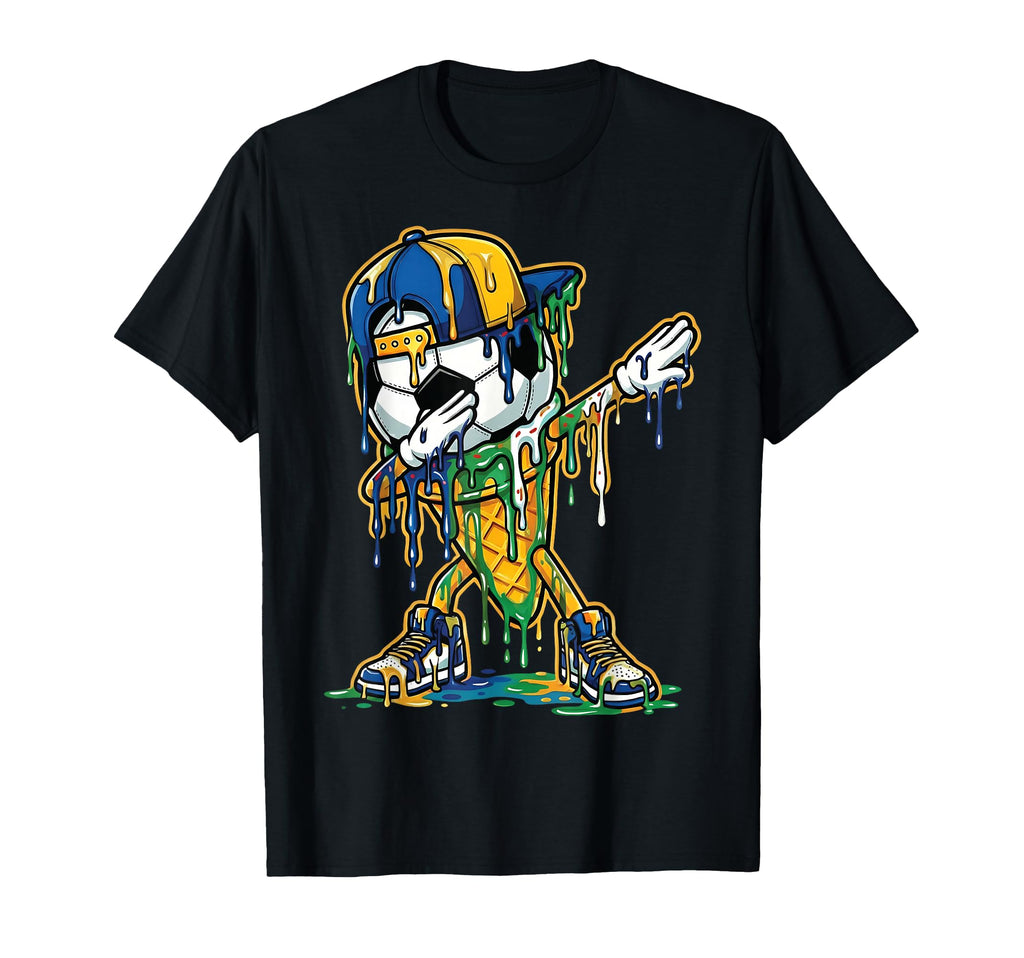 Soccer Ice Cream Dripping Dabbing T-Shirt - Unique Graphic Men Women
