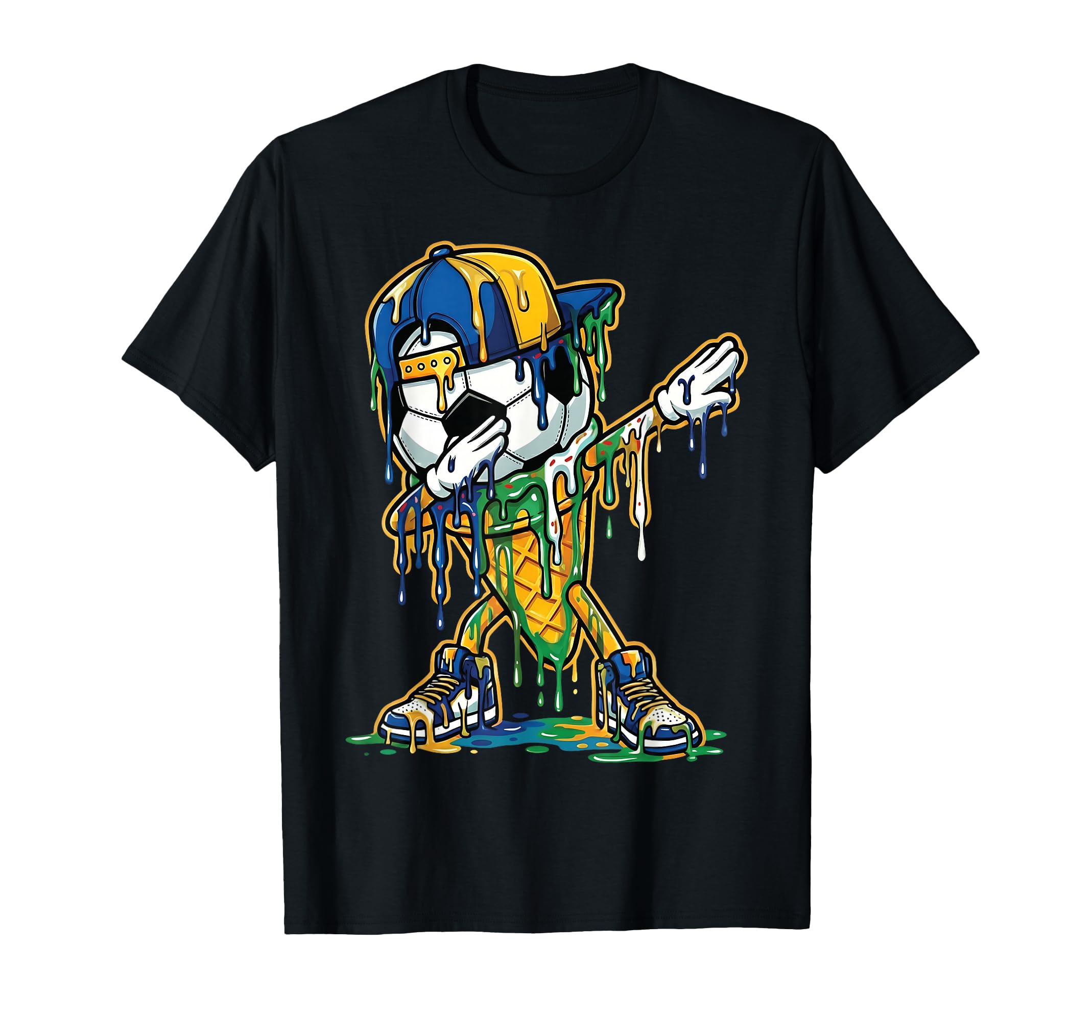 Soccer Ice Cream Dripping Dabbing T-Shirt - Unique Graphic Men Women