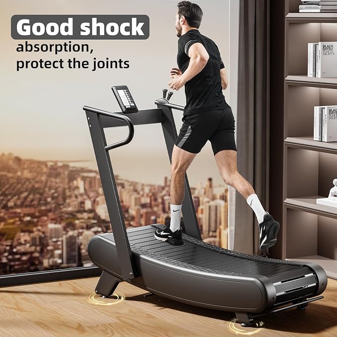 Exercise Treadmills，Manual Curved Treadmill ，Foldable， Non-Electric， Walking/Running Machine with LCD for Home & Office ，Black