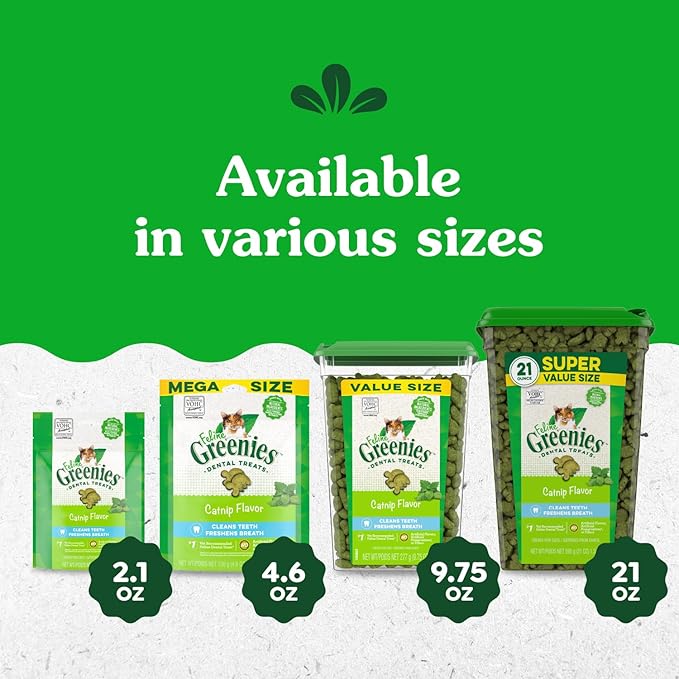 Greenies Feline Adult Dental Cat Treats, Catnip Flavor, 4.6 oz. Pack