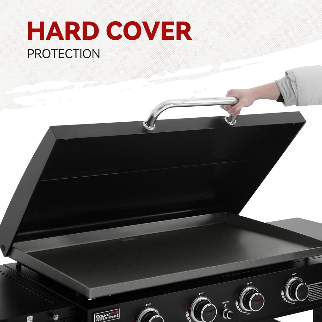Royal Gourmet GB4000P 4 Burner Propane Gas Griddle with Hard Cover and Foldable Side Tables, 35-Inch Flat Top Grill with 766 Sq. In. Cooking Area for Backyard and Tailgating, Black