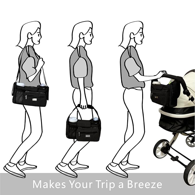 TOPDesign Universal Baby Stroller Organizer, Stroller Caddy with Detachable Mesh Bag & Heightened Insulated Cup Holders & Non-Slip Secure Hooks Accessories, Fits Most Strollers (Five Petal Flower)