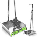 Heavy Duty Metal Pooper Scooper, Dog Pooper Scooper for Large Medium Dogs Long Handle Stainless Tray and Rake Set，Extremely Durable Metal Stainless Steel Dustpan for Indoor Outdoor Cleaning 。
