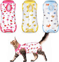 Nuanchu 3 Pieces Cat Recovery Suit Kitten Recovery Suit E-Collar Alternative for Cats and Dogs Abdominal Skin Anti Licking Pajama Clothes Sets(Strawberry Pattern,Large)