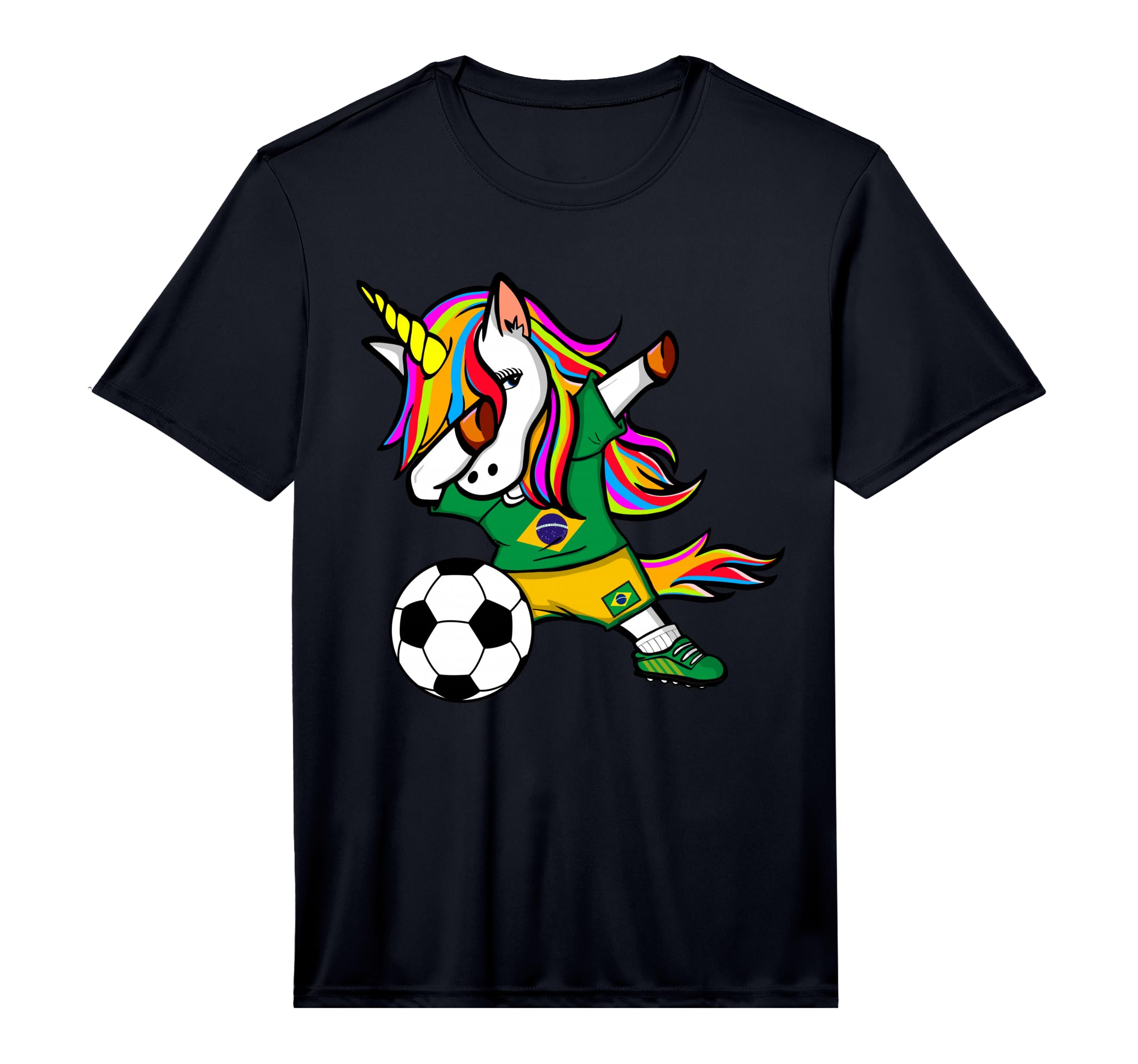 Dabbing Unicorn Brazil Soccer Fans T-Shirt - Graphic Print Men Women