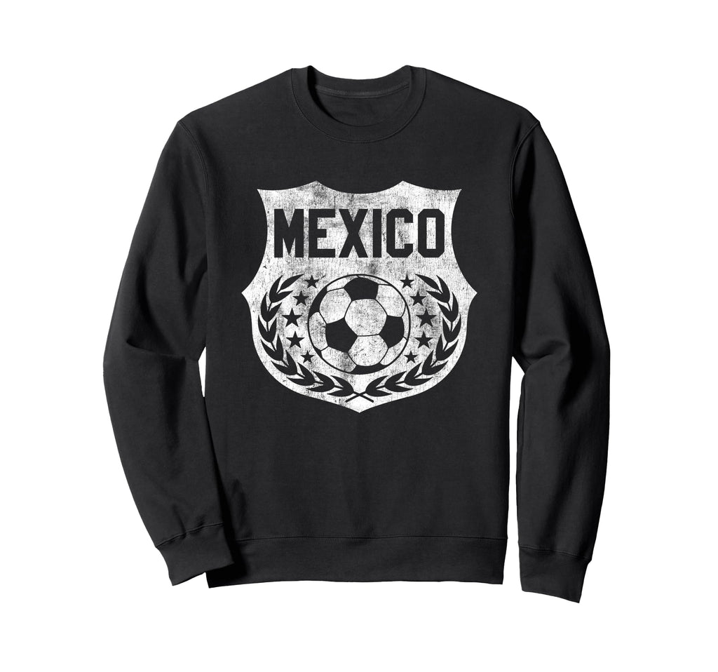Mexico Soccer Distressed Shield Badge Sweatshirt - Graphic Print Unisex