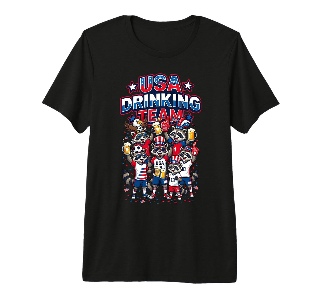 Usa Drinking Team Raccoon Soccer T-Shirt - Trendy Graphic Men Women