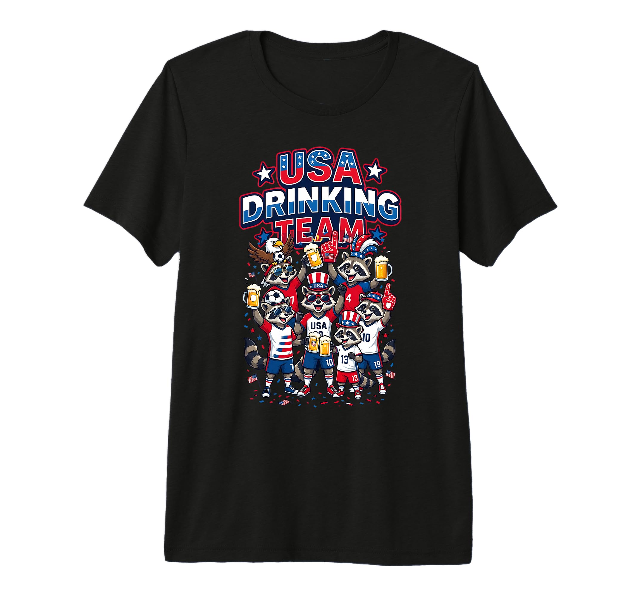 Usa Drinking Team Raccoon Soccer T-Shirt - Trendy Graphic Men Women