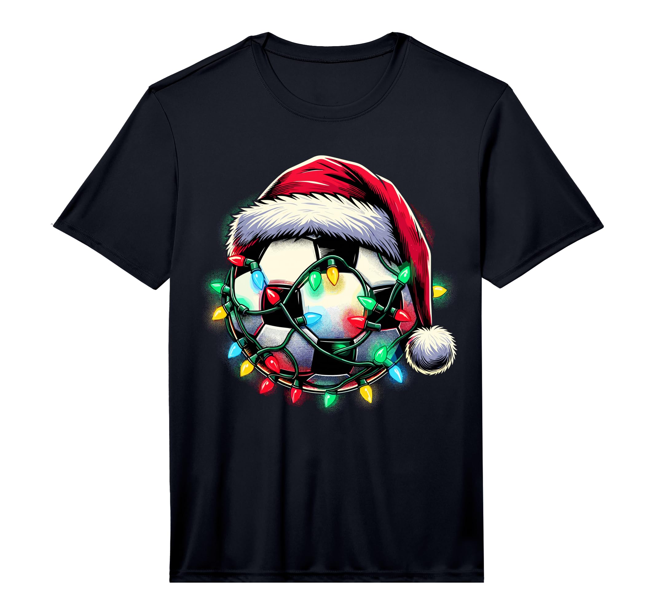 Santa Soccer Ball Performance T-Shirt - Graphic Print Men Women
