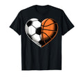 Soccer Basketball Heart Sports Lover T-Shirt - Trendy Graphic for Adults