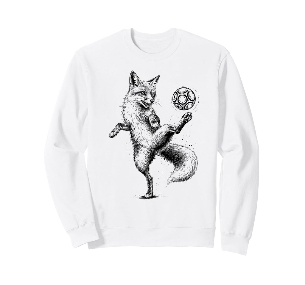 Funny Fox Freestyling Soccer Ball Sweatshirt - Graphic Print for Adults
