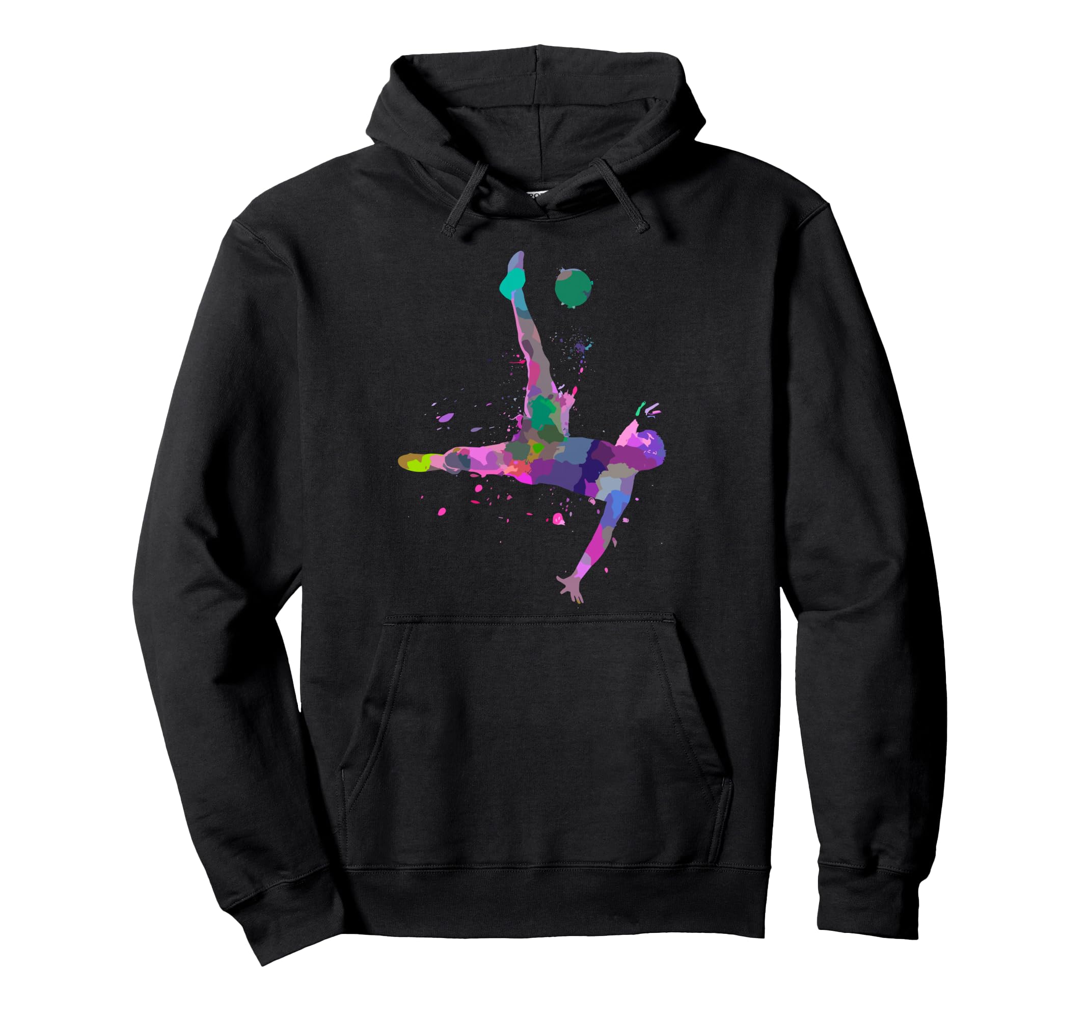 Colorful Soccer Bicycle Kick Splash Art Hoodie - Novelty Apparel Unisex
