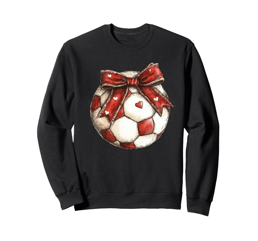 Soccer Valentines Day Sports Trendy Bow Sweatshirt - Novelty Apparel Unisex