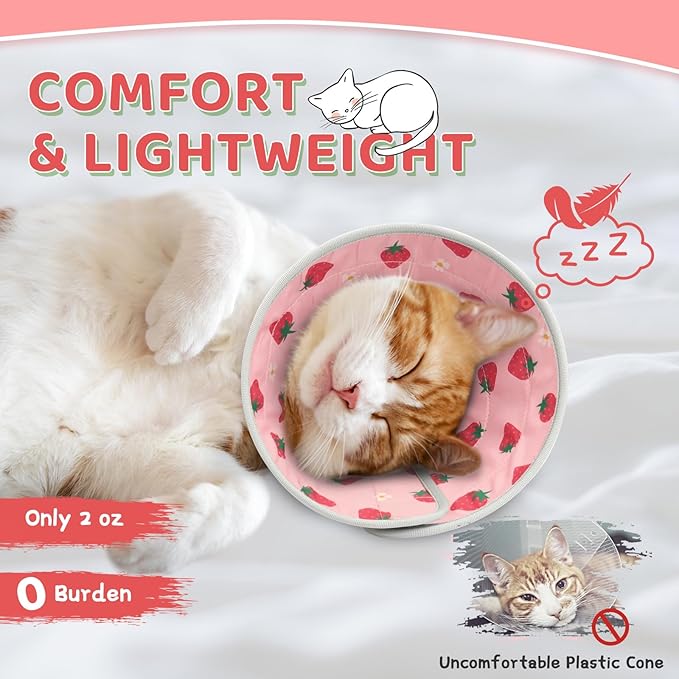 Cat Cone Collar Soft to Stop Licking, Adjustable, Foldable Lightweight Kitten Cones After Surgery Recovery for Cats & Kittens, Cat Cone Alternative (Pink, L)