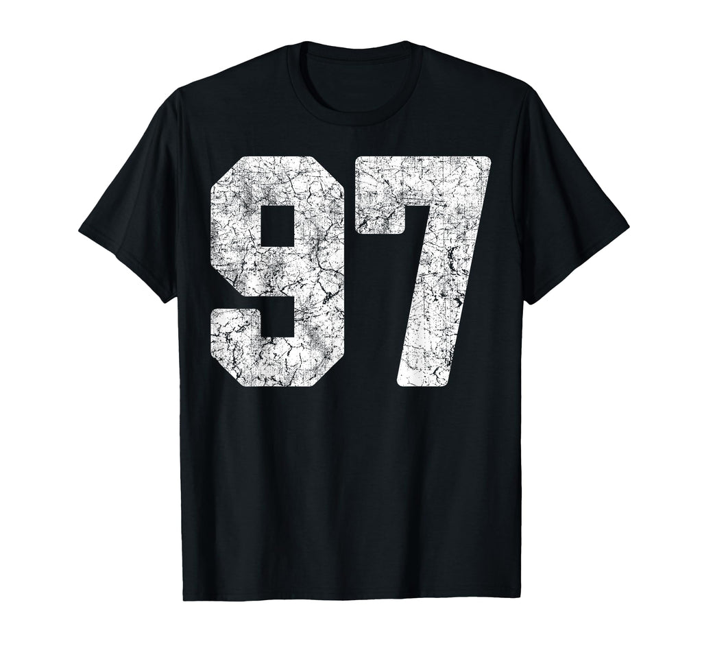 Distressed White Number 97 Jersey T-Shirt - Minimalist Print for Adults