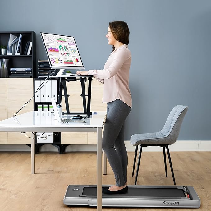GYMAX Walking Pad, Dual LED Display 2 in 1 Under Desk Treadmill for Home with Remote & Smart App Control, 2.25HP Foldable Portable Treadmill Running Machine for Office Small Space
