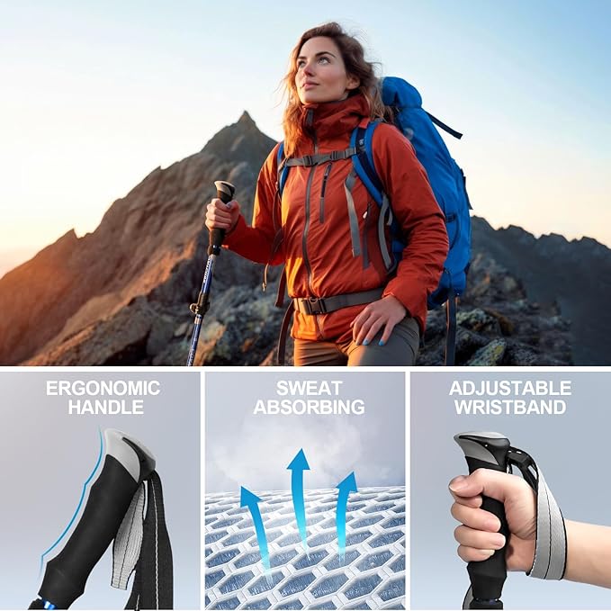 Covacure Trekking Poles Collapsible Hiking Poles - Aluminum Alloy 7075 Trekking Sticks with Quick Lock System, Telescopic, Collapsible, Ultralight for Hiking, Camping