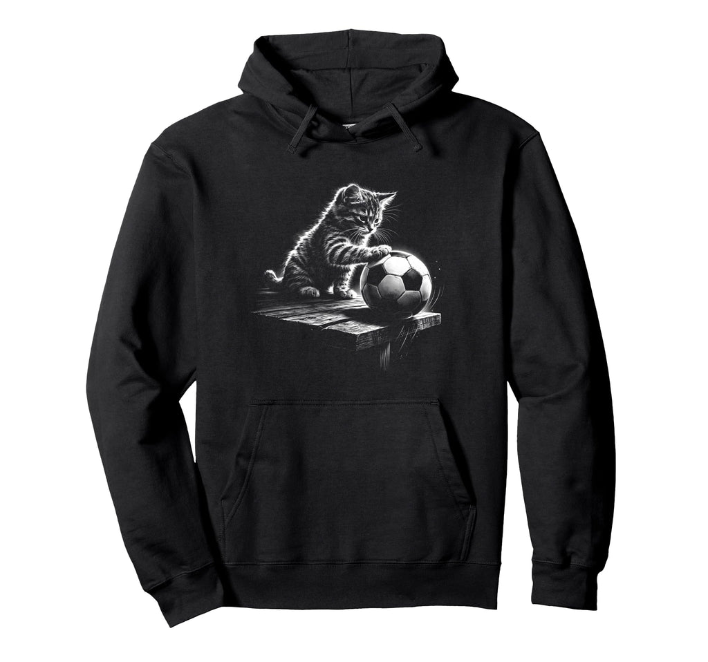 Soccer Cat Playing Football Kitten Fan Hoodie - Minimalist Print Men Women