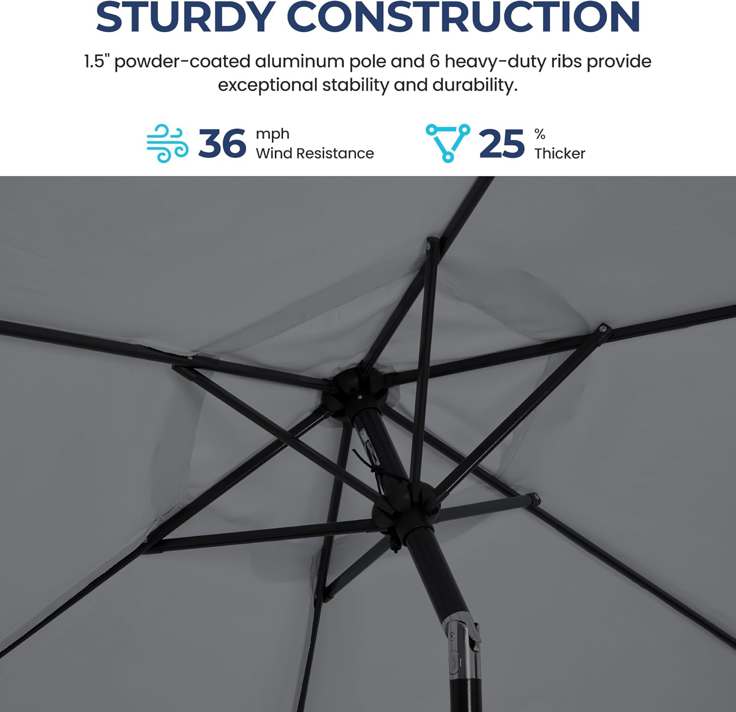 Aok Garden 7.5 ft Patio Umbrella Outdoor Market Umbrella Tilt Button and Crank 6 Ribs for Deck Lawn Pool& Backyard