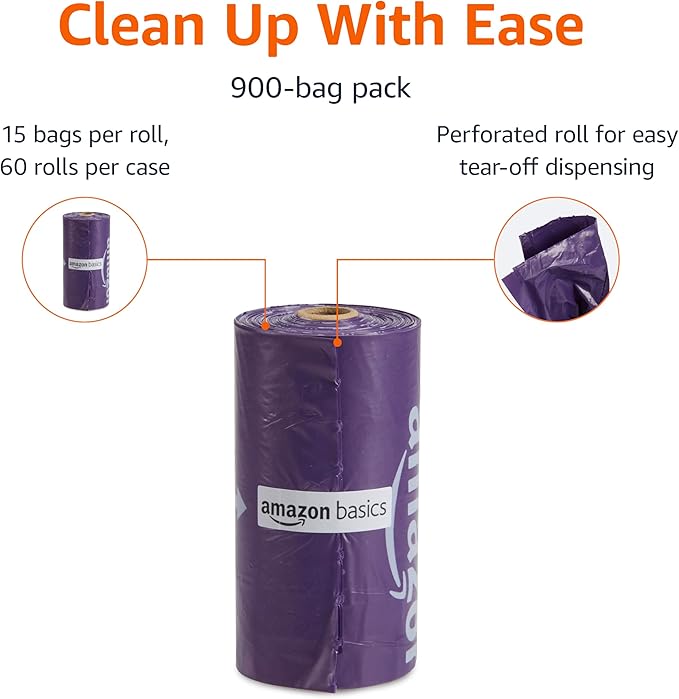 Amazon Basics Premium Lavender Scented Standard Dog Waste Bags, 900 bags,15 Count (Pack of 60)