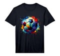 Colorful Splash Art Soccer Ball T-Shirt - Minimalist Print for Adults