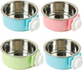 kathson Crate Dog Bowl, Removable Stainless Steel Hanging Pet Cage Bowl Food & Water Feeder Coop Cup for Cat, Puppy, Birds, Rats, Guinea Pigs 4pcs(2×Blue,1×Pink,1×Green)