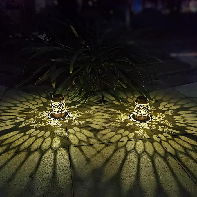 Solar Lanterns Outdoor Hanging Honeybee Decor Lantern,Waterproof Hollow Out Retro Metal Decorative Garden Light,Graceful Decoration for Patio,Yard,Landscape,Walkway,Festival