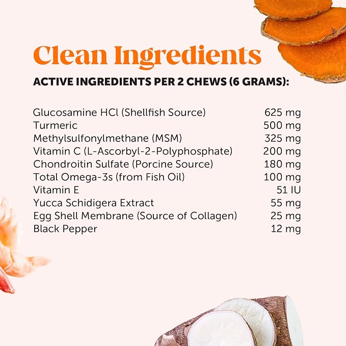 Hip & Joint Health - Glucosamine for Dogs Soft Chews, Joint Supplement for Dogs with Glucosamine Chondroitin, MSM, Turmeric, Anti Inflammatory, Support + Mobility (Chicken 90ct)