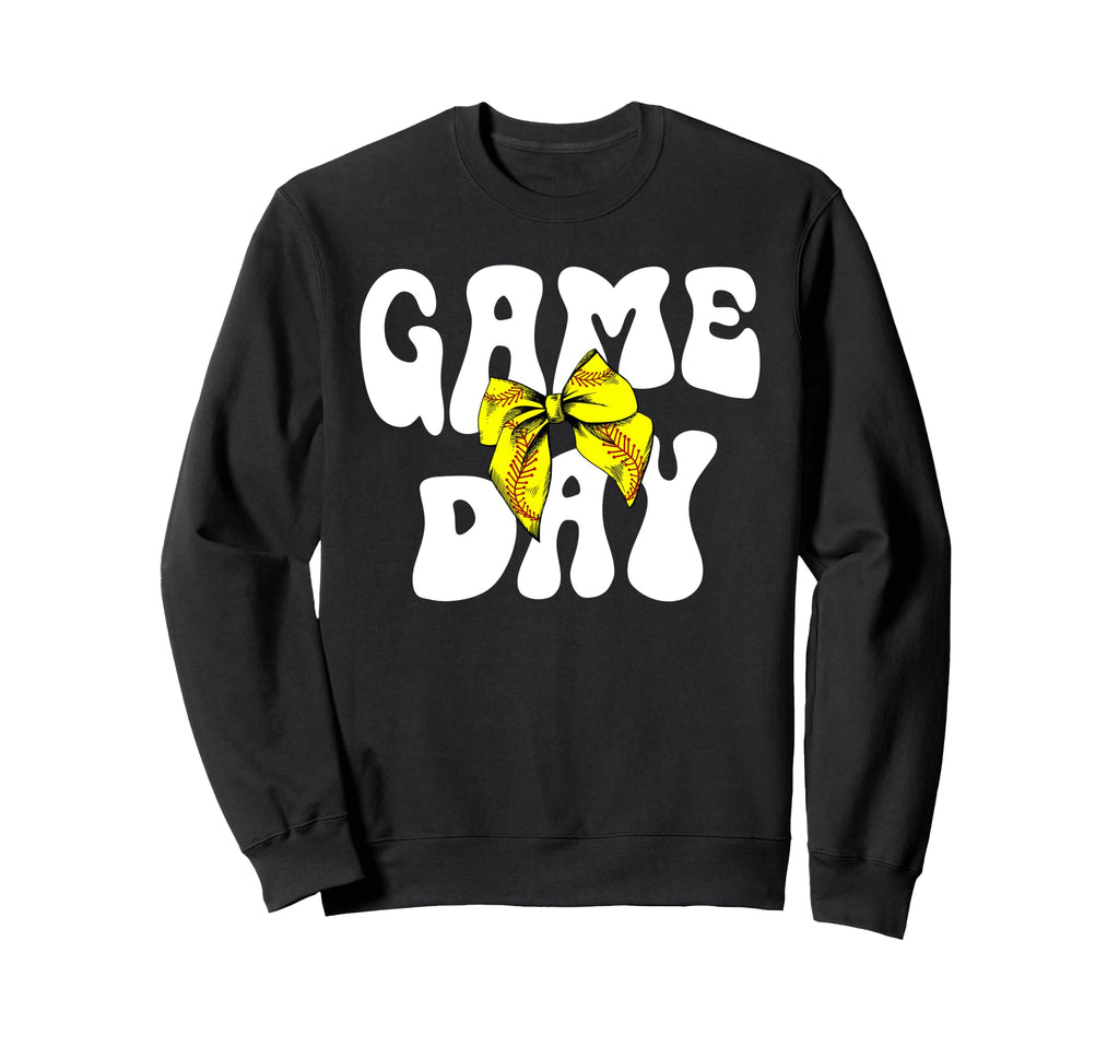 Groovy Softball Game Day Bow Game Day Sweatshirt - Graphic Print Unisex