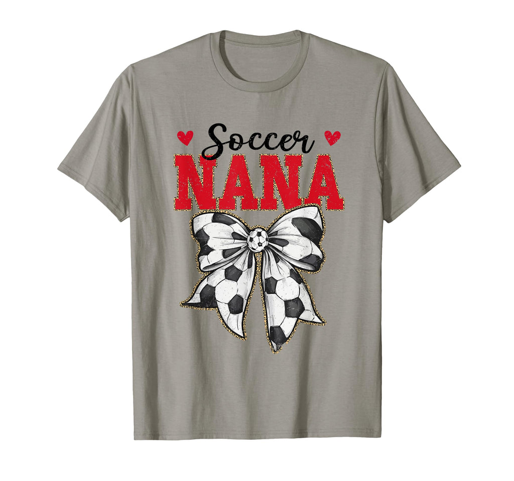 Soccer Nana Bow Leopard Soccer Lovers T-Shirt - Novelty Apparel for Adults