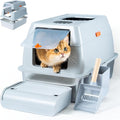 Cattasaurus Stainless Steel XL Cat Litter Box with Lid for Large Cats Up to 40lbs, Removable Kitty Litter Box Enclosure, Top Entry Litter Box, Durable Scoop & Pedal (Stainless Steel - Only Base)