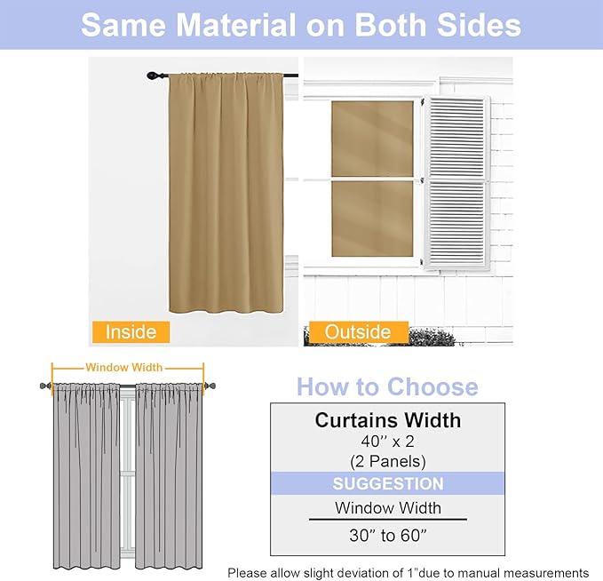 Simplebrand Ava Gold Blackout Curtains for Bedroom 63 Inch Length 2 Panels Set, Solid Thermal Insulated Energy Saving Rod Pocket Window Treatment Curtains Blackout Drapes, W40 x L63 Inch, Gold