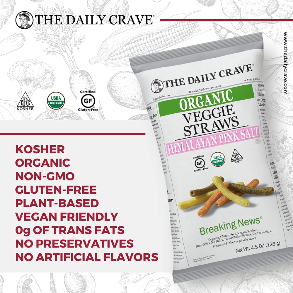 The Daily Crave Veggie Straws Himalaya Pink Salt, Case of 8 (4.5 oz Each)