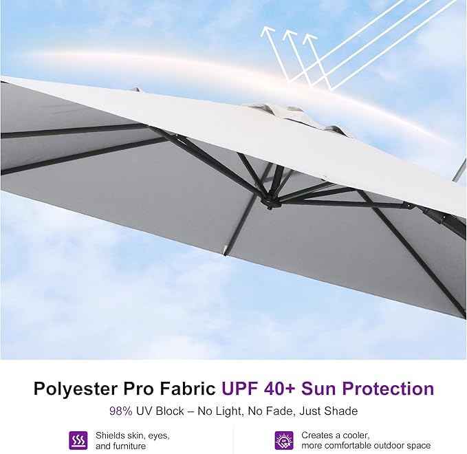 PURPLE LEAF 10' X 6.5' Left-right Tilting Outdoor Patio Umbrella Swivel Offset Cantilever Heavy Duty Rectangle Aluminum Umbrella with UV Resistant for Deck Pool Patio Backyard, Pebble Grey