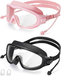 Adult Swimming Goggles,Leak-Proof,Anti-Fog Pool Glasses,Wide View Swim Goggles with Ear Plugs and Nose Clip