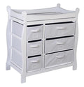 Badger Basket Sleigh Baby Changing Table with 6 Storage Drawers, Cushioned Changing Pad, Nursery Organizer, Sturdy White Wood Furniture for Infant Care