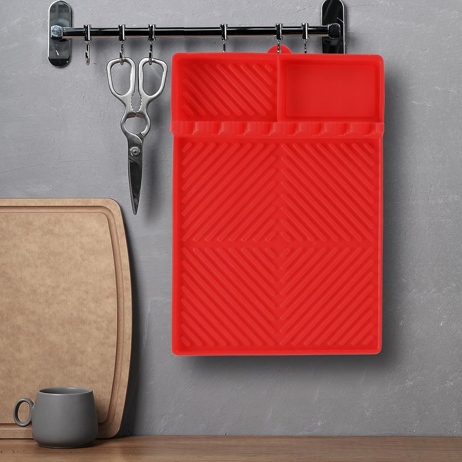 Griddle Mat Barbeque Grill Accessories Tools for Blackstone, Side Shelf Mat Grill Pad for Outdoor Grill Kitchen Counter Spatula Silicone Mat with Drip Pad for Kitchen, Cooking, Countertop (Red)