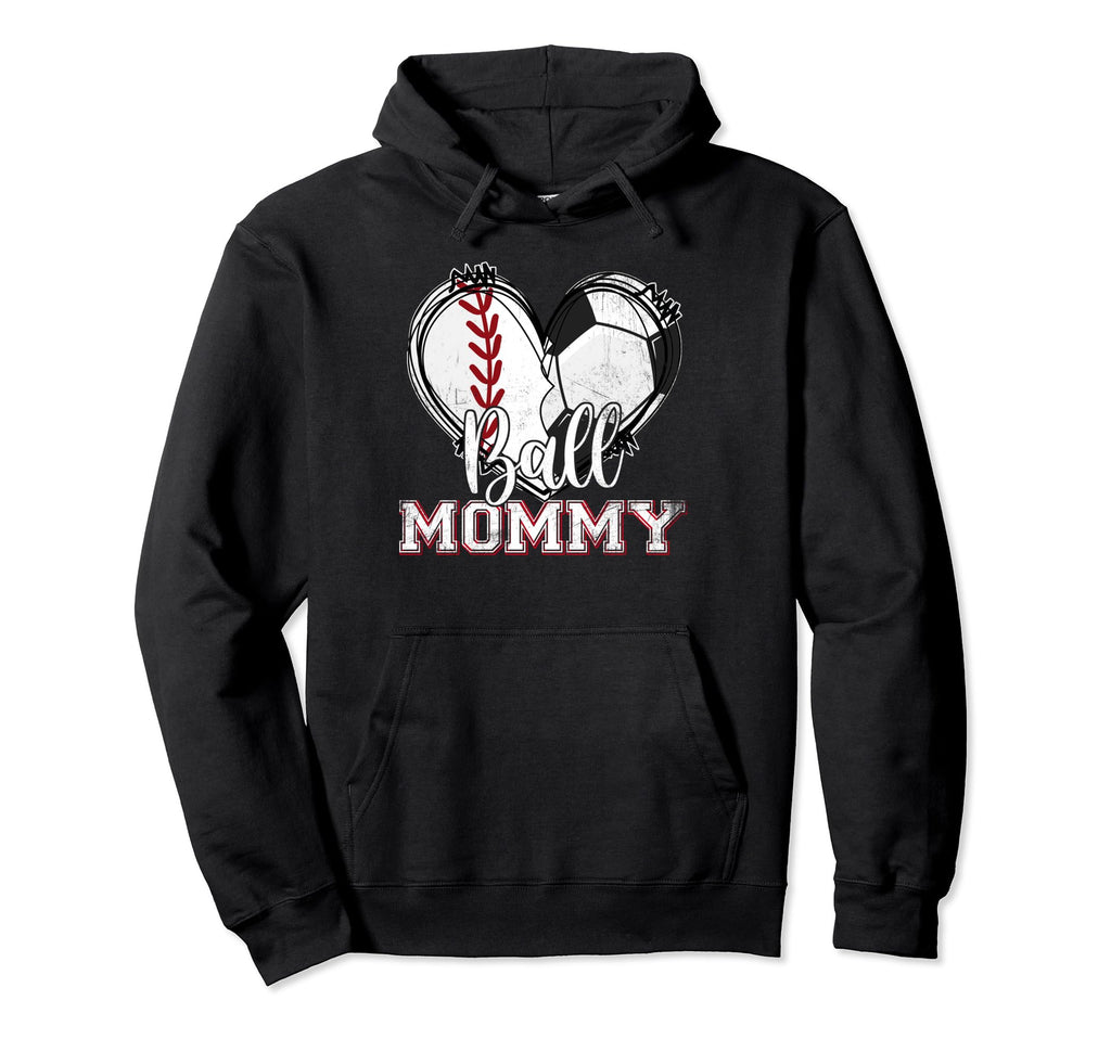Ball Mommy Baseball Soccer Heart Mom Hoodie - Graphic Print for Adults