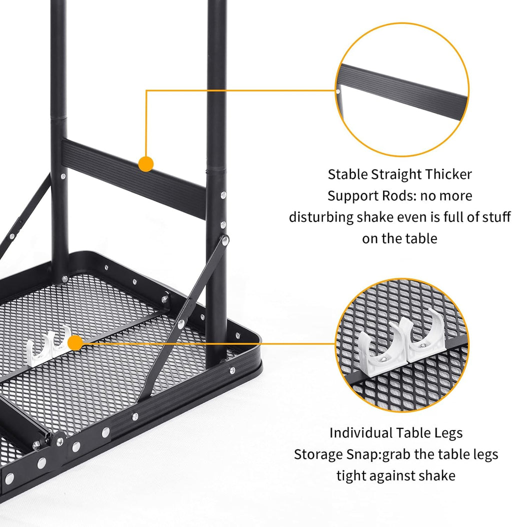 Grill Table Small Folding Table 2FT Foldable Camping Table Picnic Portable Mesh 2 Height Adjustable Outdoor Beach BBQ Black 23.6×15.7× 9.4/20.4inch