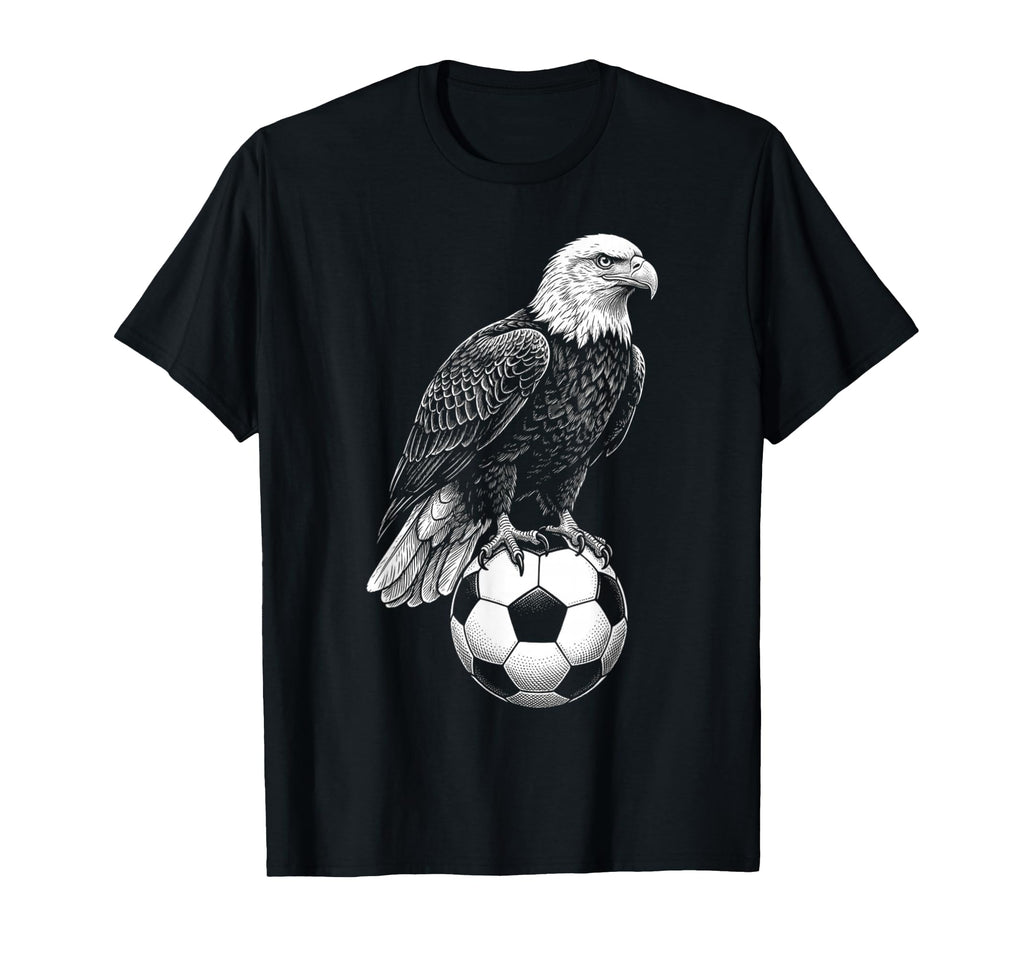 Black White Soccer Fan Bald Eagle Soccer T-Shirt - Graphic Print Unisex